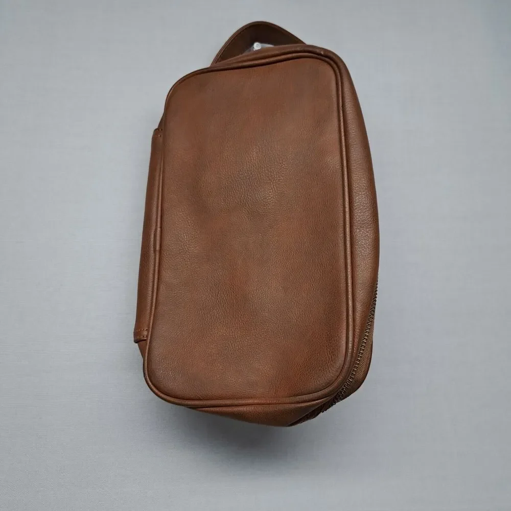 Vetelli Classic Leather Travel Toiletry Bag with 2 Compartments